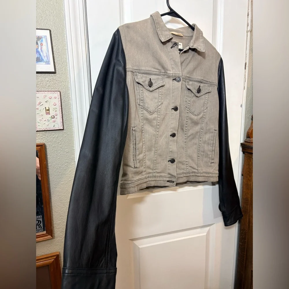 RAG & BONE Iron Denim & Genuine Lamb Leather Sleeve Jacket - Large - Picture 3 of 16